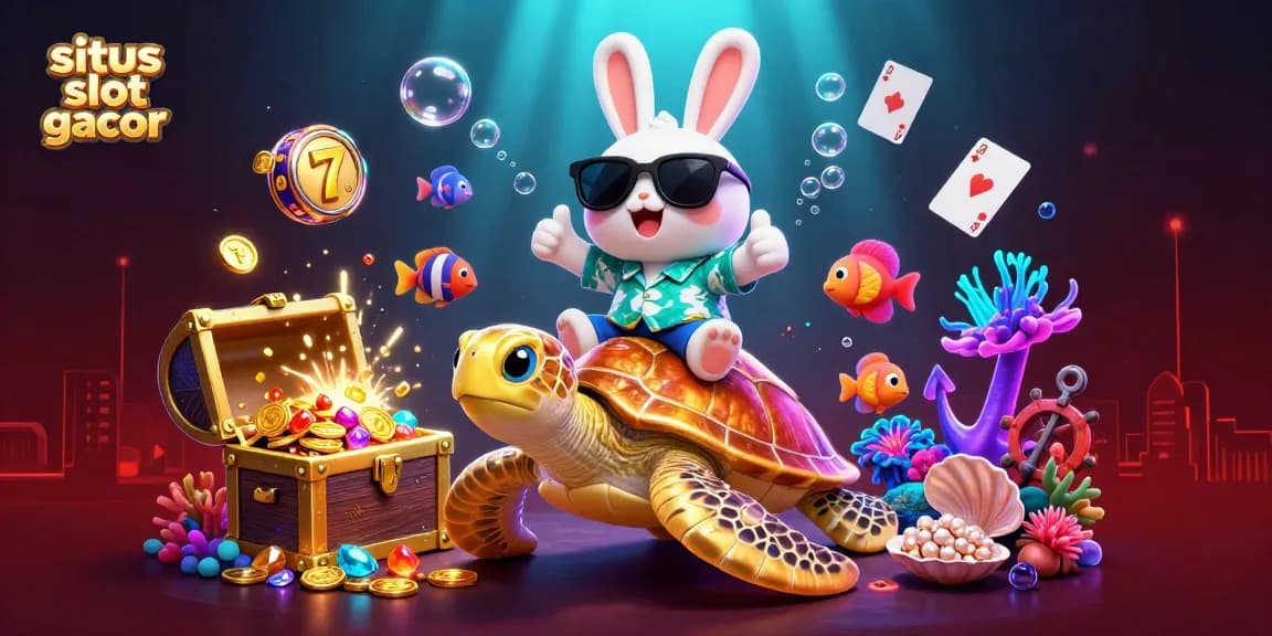 Engaging scene of situs slot gacor featuring a lucky rabbit and golden turtle creating slot excitement.