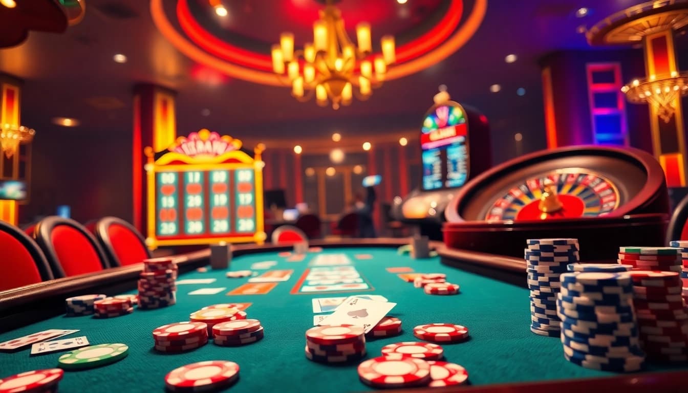 Engage with the excitement at nhà cái kim88, highlighting vibrant casino tables and thrilling gameplay.