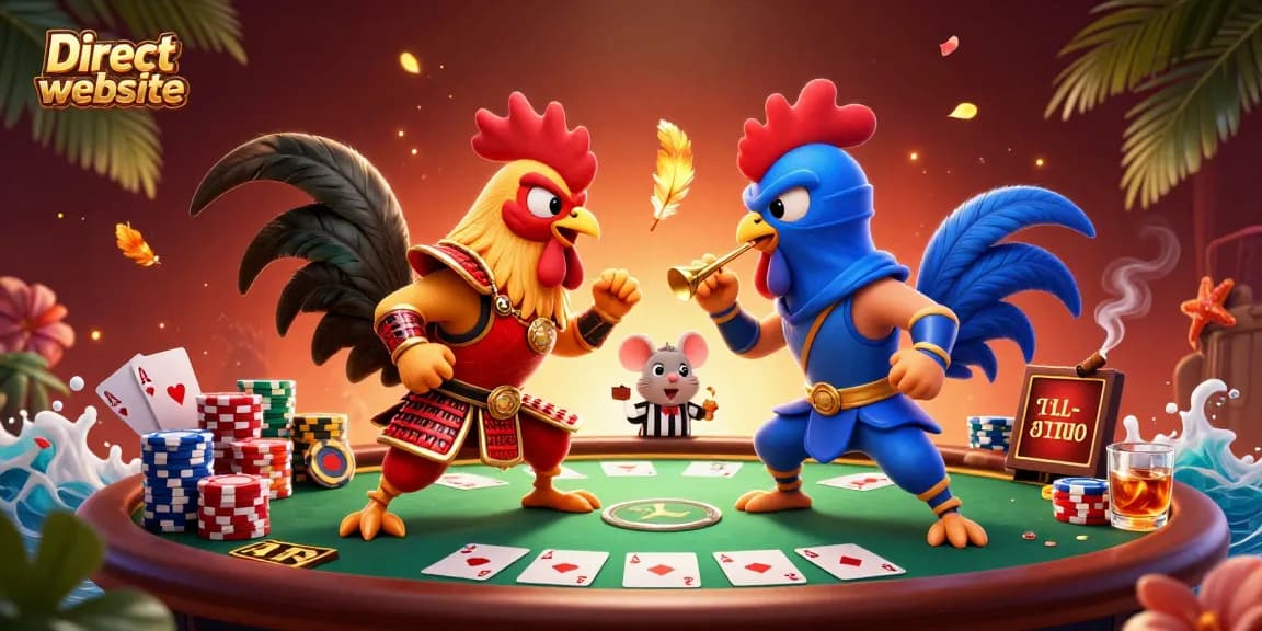 Experience the thrill of a Direct website as roosters clash in a dramatic gambling showdown.