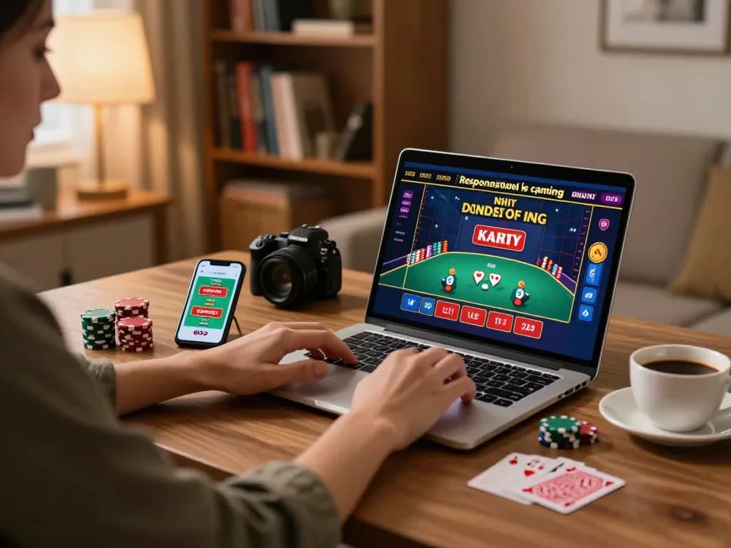 Engaging in online gaming with Link truy cập Vin88 on a laptop showcasing a vibrant casino interface at home.