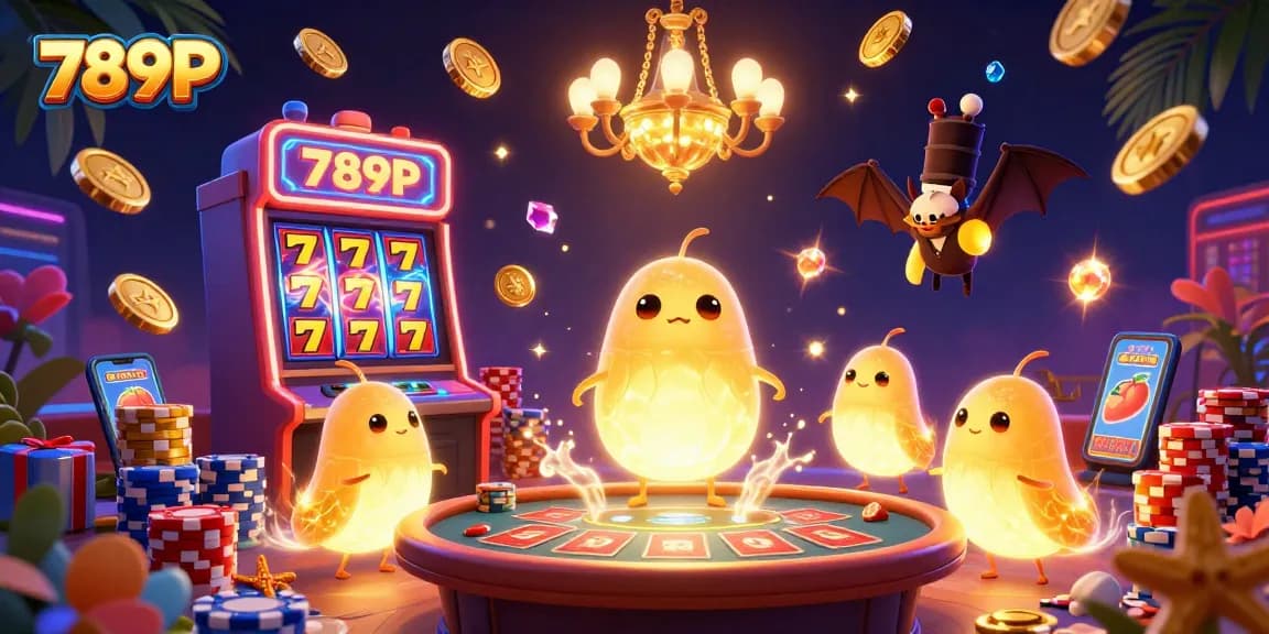 Spin to win with thrilling 789P slot machines surrounded by vibrant glowworms and casino elements.