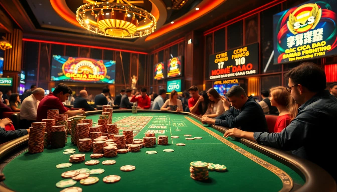 Betting enthusiasts engage with ĐÁ GÀ CỰA DAO at an exciting casino table full of action.