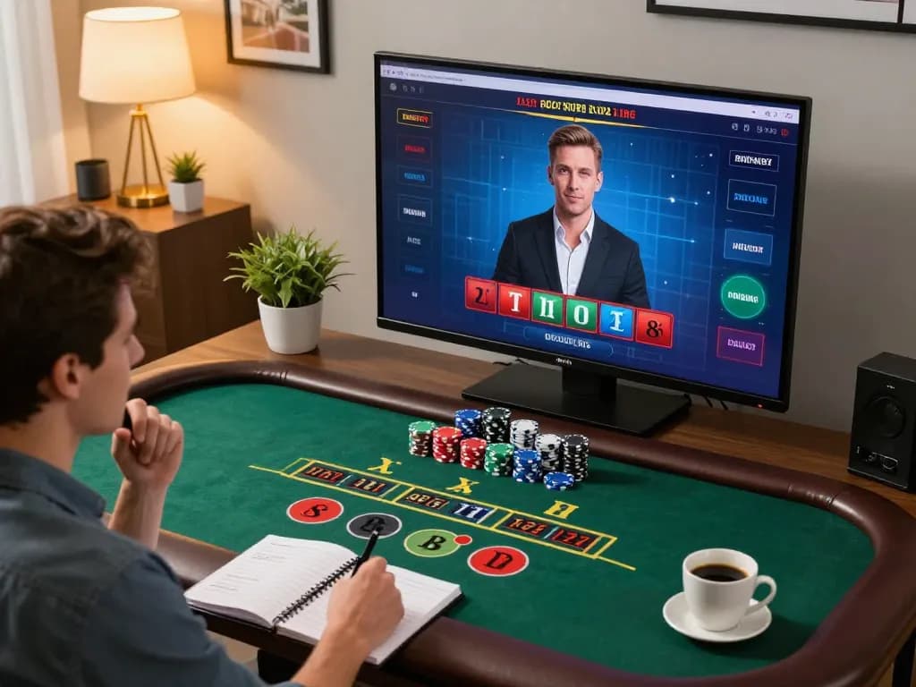 Player strategizing on debet while enjoying an online blackjack game at home.