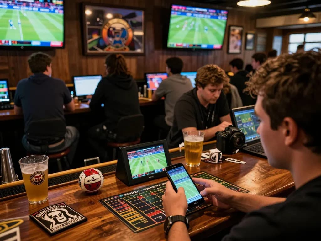 Evaluating tg88 lừa đảo while placing bets in a lively sports bar environment.