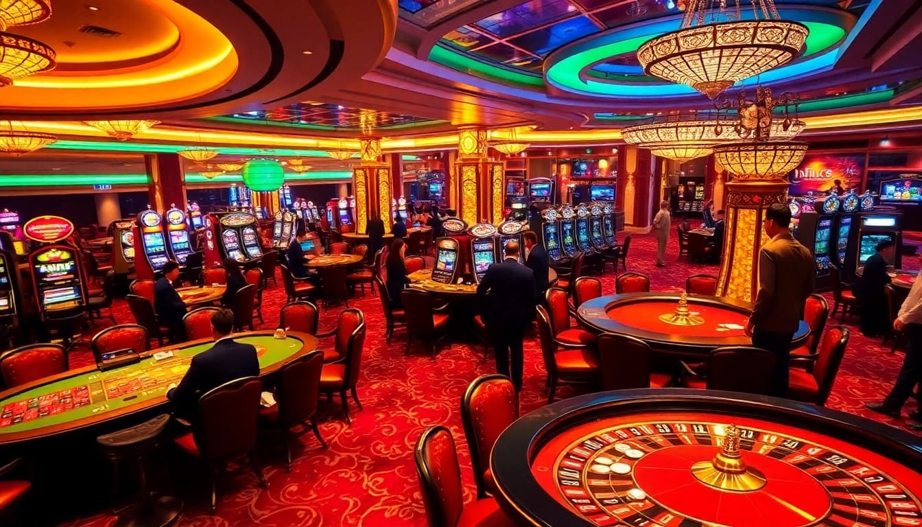 SODO CASINO lively gaming floor with poker tables and bright roulette wheels