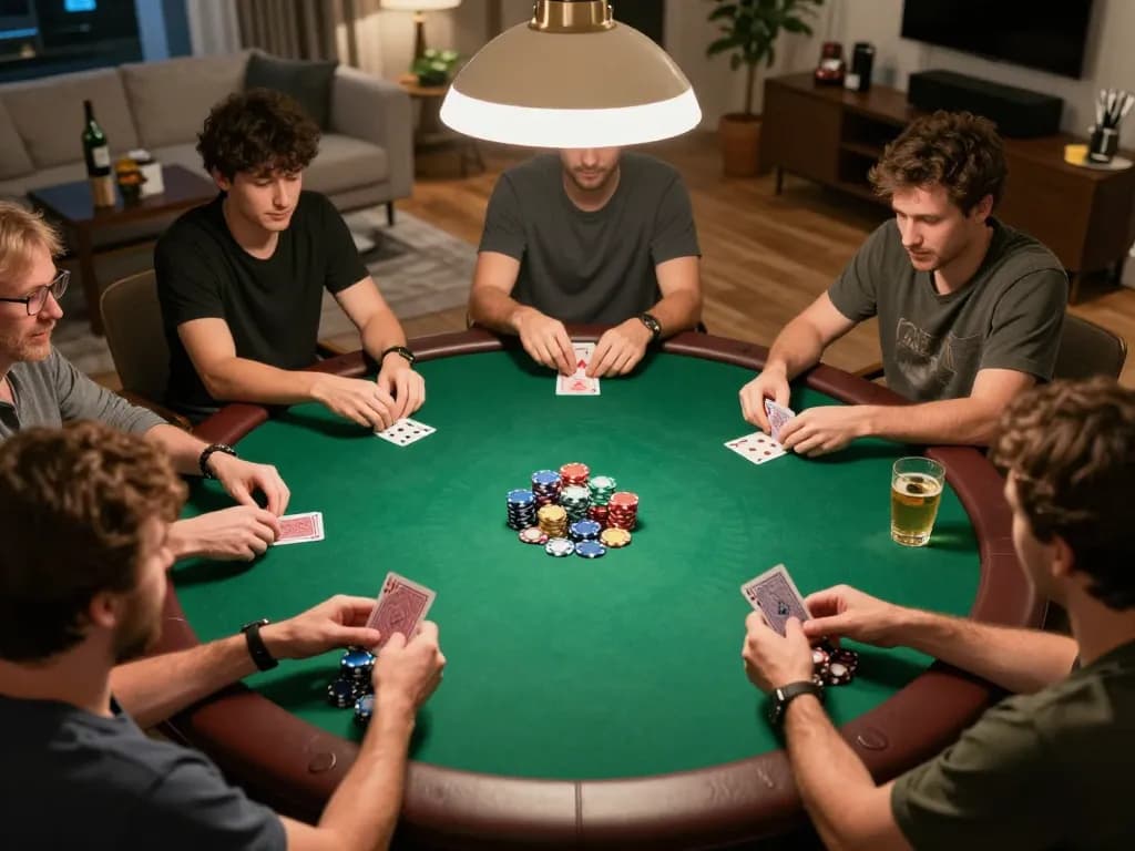 Engaging home poker game scene showcasing players' hands and strategies while exploring transport hydraulics in gameplay