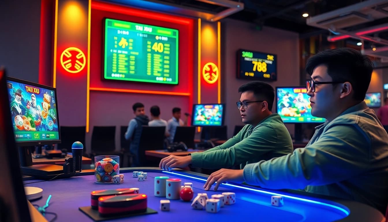 Exciting scene of players enjoying tài xỉu online in a vibrant digital gaming setup.