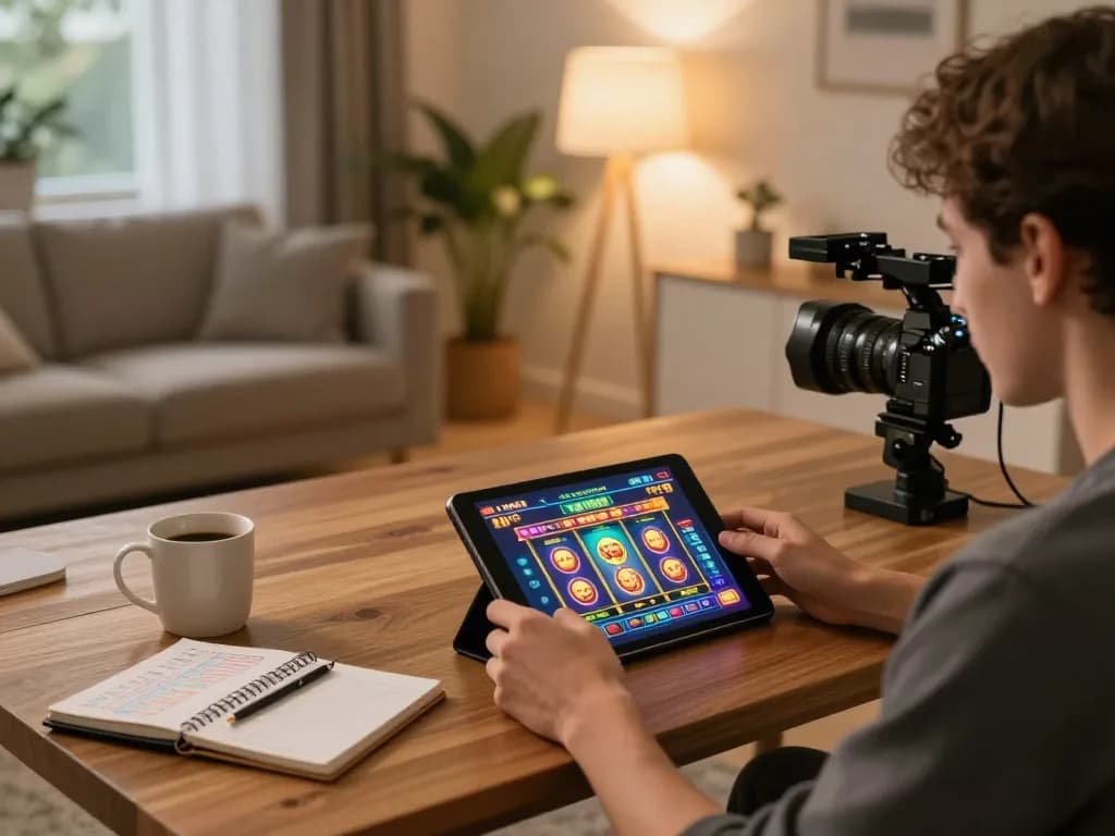 Player enjoying online slots at home using N188 com app with cozy setup and strategy notes.