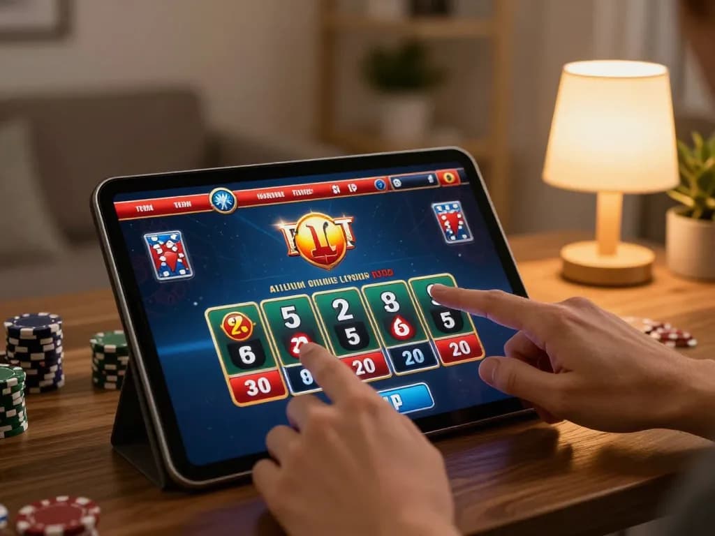 A player engaging in online blackjack through fabet on a tablet, focused on the live dealer experience.