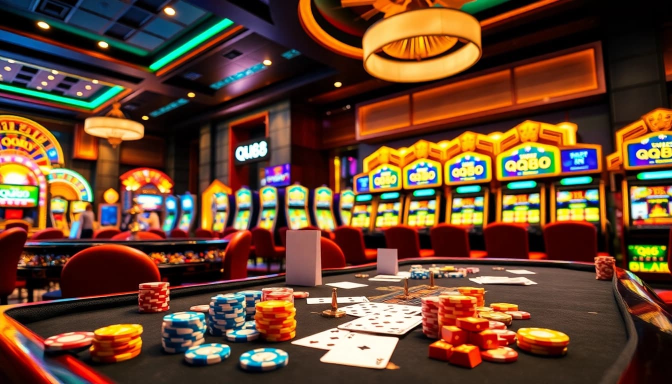 Enjoying an exciting game of roulette at QQ88 Today casino with vibrant chips and roulette wheels.