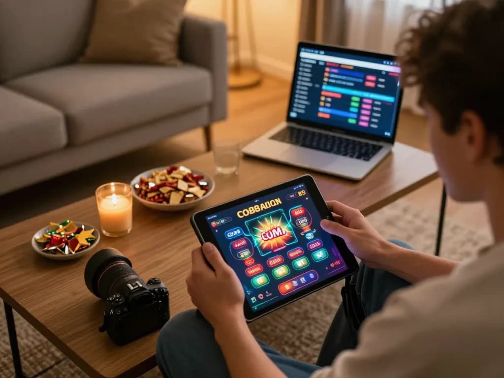 Engaging experience at co88 casino games on tablet in a cozy home setting.