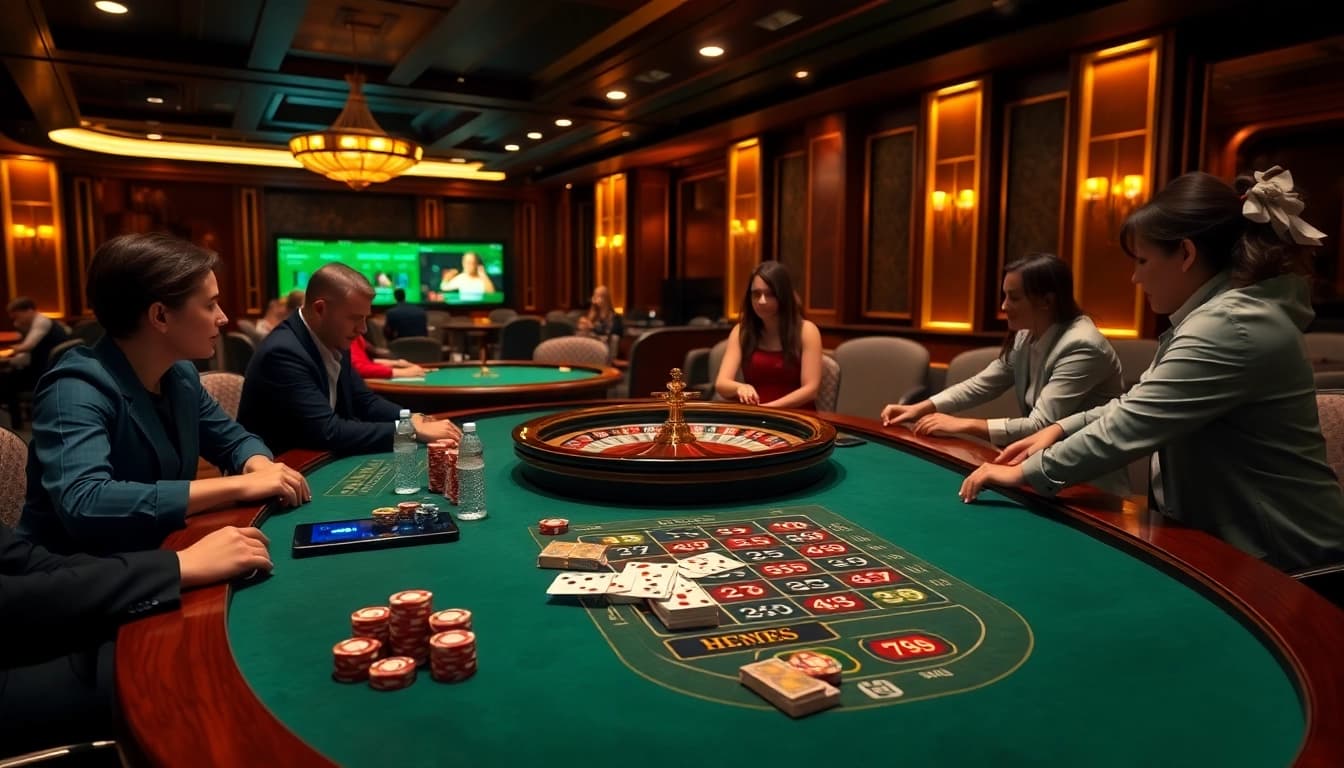 Players enjoying a thrilling poker game at 789club's luxurious casino.