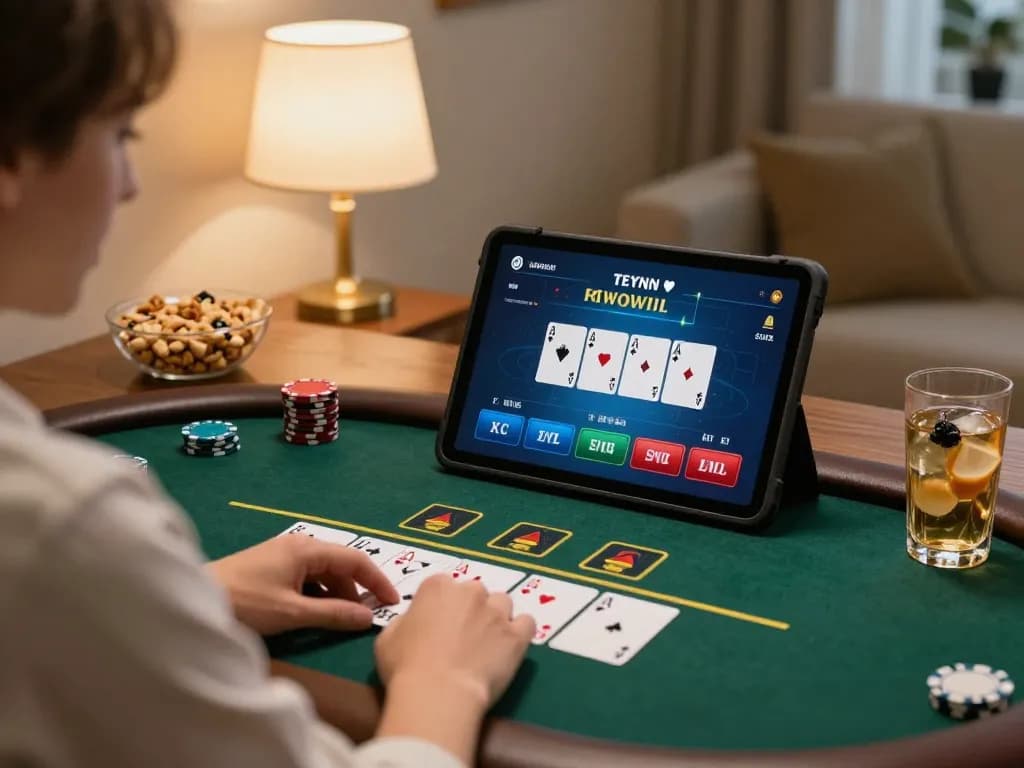 Engaging in live dealer blackjack on 32win11 tablet in a cozy home setting.