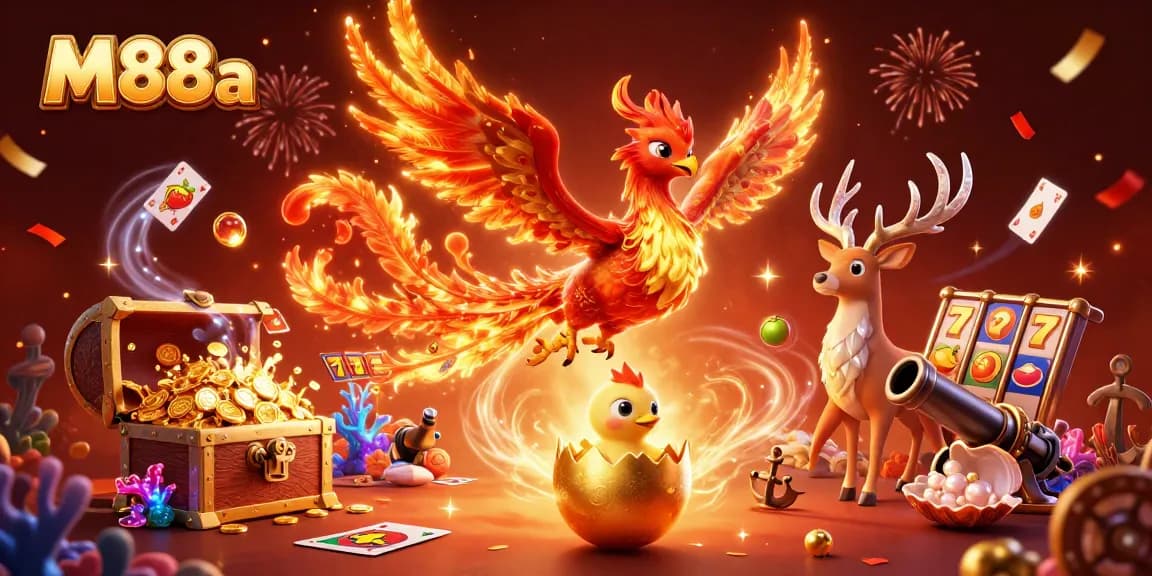 M88a symbolizes the excitement of jackpot wins amidst a vibrant casino atmosphere.