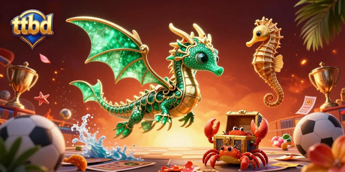 Experience thrilling betting action with ttbd as a sea dragon guards a treasure chest amidst vibrant casino elements.
