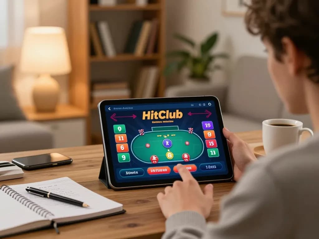 Playing online casino games on the Hitclub app amidst a cozy home atmosphere.