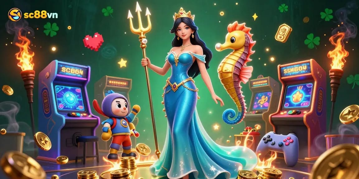Experience casino depths with sc88vn's underwater gaming treasures in this dynamic 3D scene.