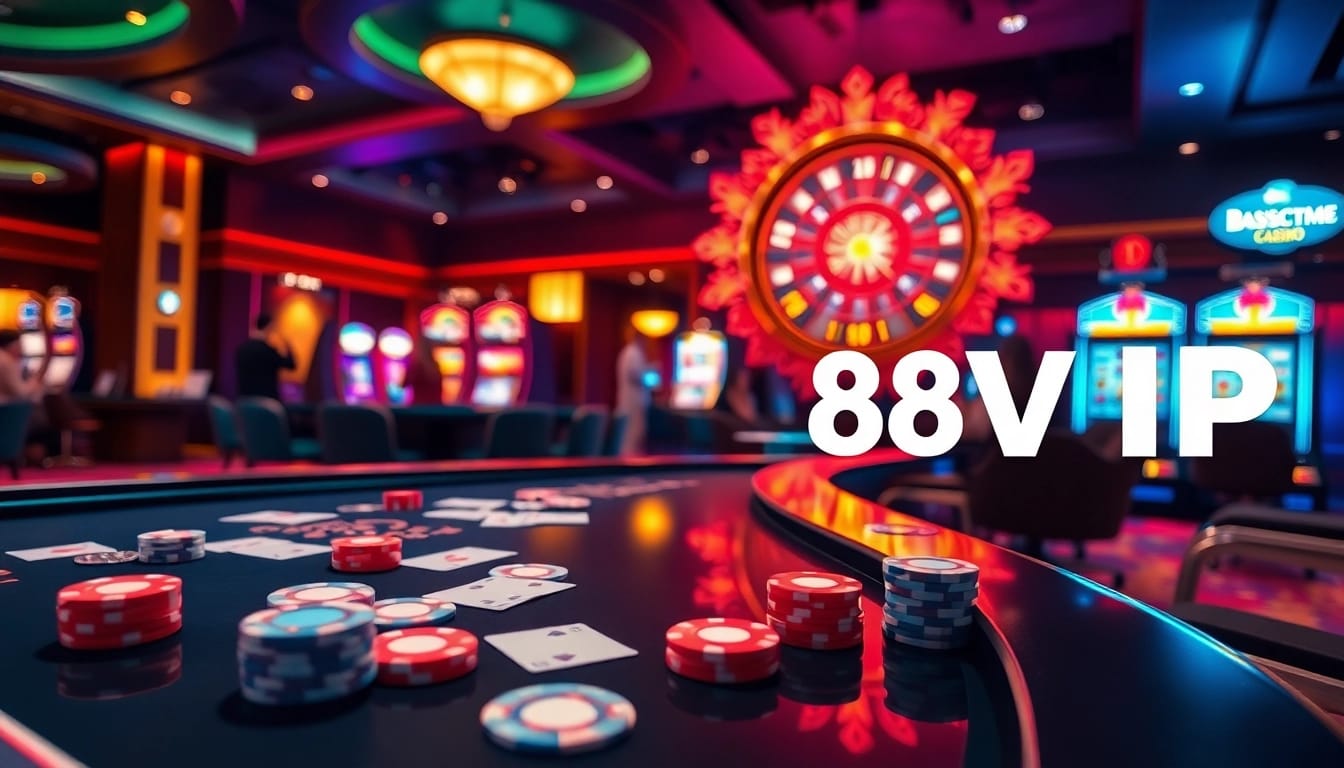 Betting at a casino table with 68VIP branding in a vibrant gaming atmosphere.