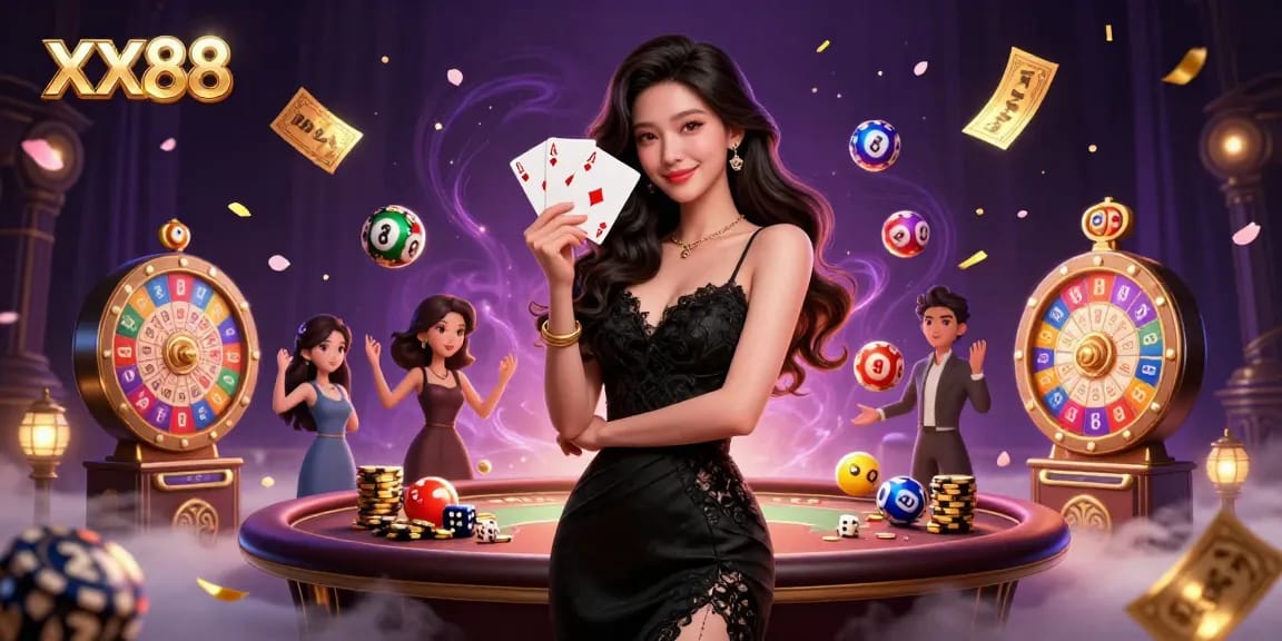 Experience the excitement of XX88 with vibrant lottery elements and a stunning casino ambiance.