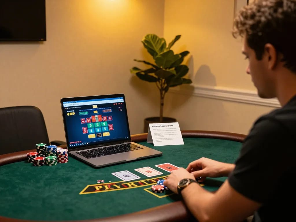 Player enjoys a strategic blackjack game on SHBET's live dealer platform in a cozy home setting.