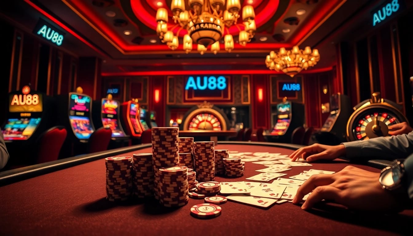 Experience high-stakes gaming at AU88's luxurious poker table, filled with excitement and anticipation.