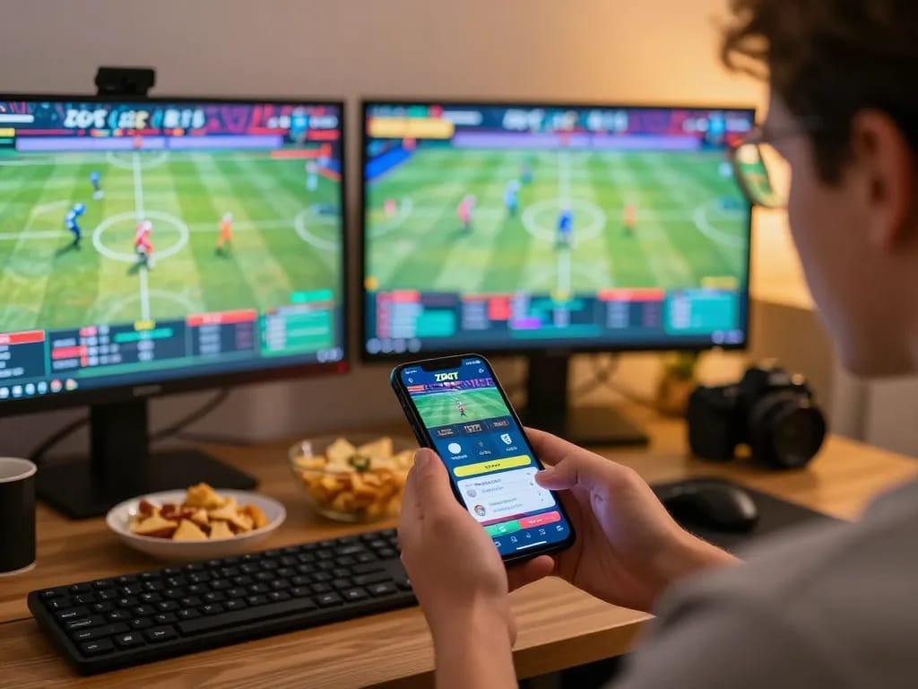 Betting on sports using ZBET app with smartphone while enjoying the excitement of live events