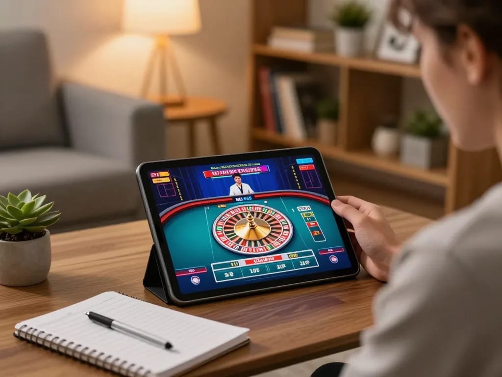 Engaging in online roulette gameplay with sunwin, showcasing an involved player during a cozy home session.