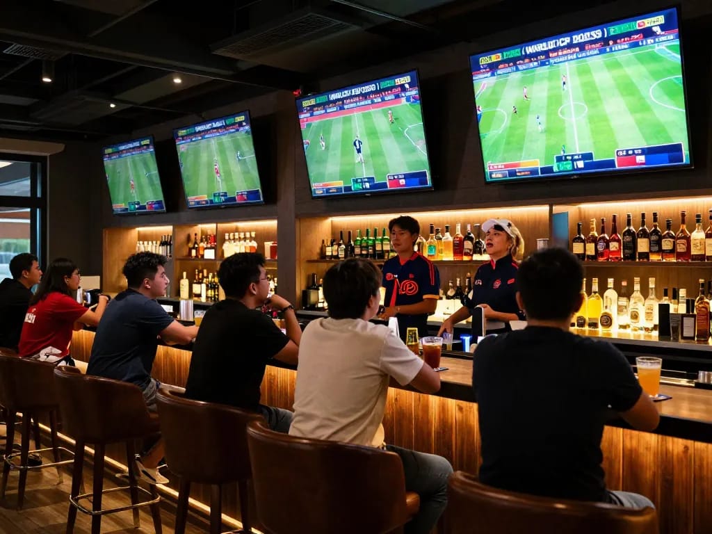Place bets at Bongdalu's dynamic sports betting lounge with lively atmosphere and live games displayed