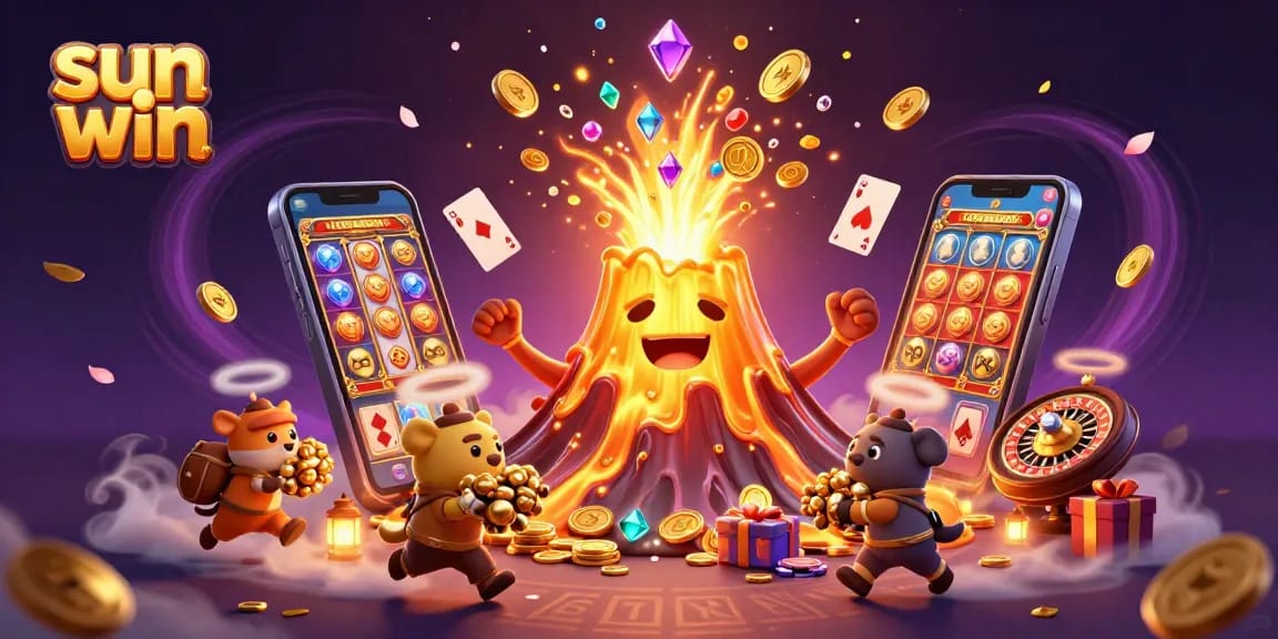 Win big with Sun Win's thrilling jackpot action in this vibrant casino illustration!