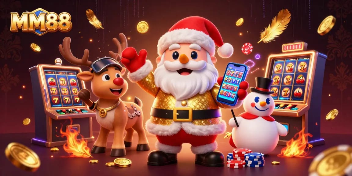 Join the festive fun and spin the reels with MM88 in this lively casino scene.