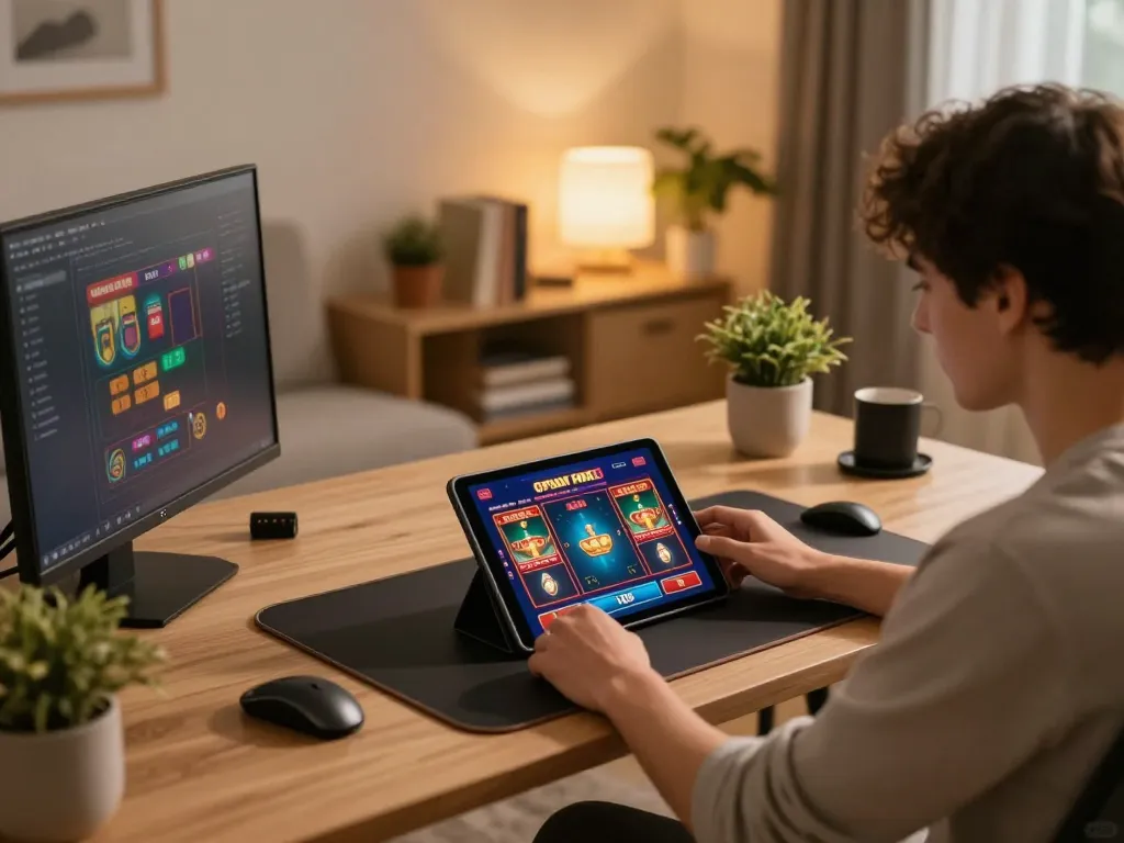 Engaging in online casino gaming with the 8day app on a tablet at home