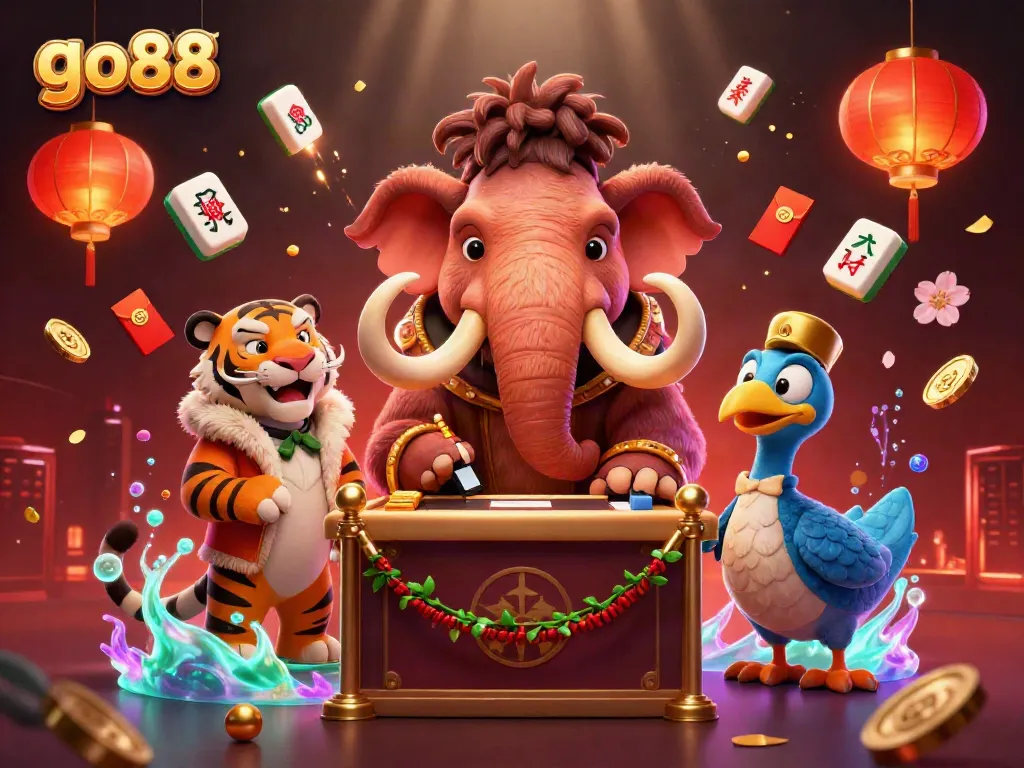 Experience the vibrant energy of go88 with a colorful casino scene featuring dynamic characters and festive elements.