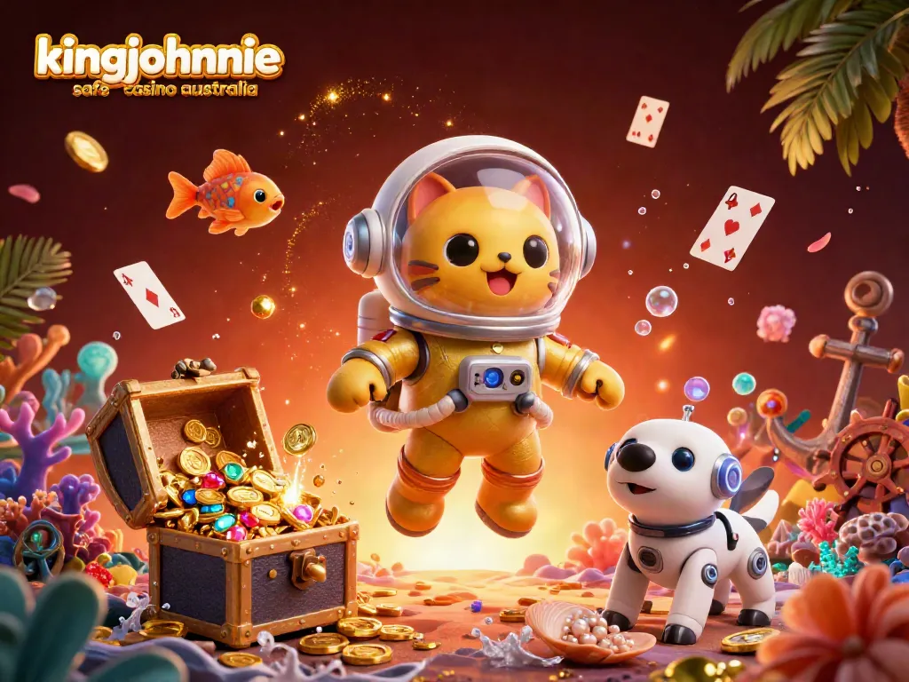 Experience kingjohnnie safe casino australia with floating alien characters amidst a vibrant casino-themed nebula.