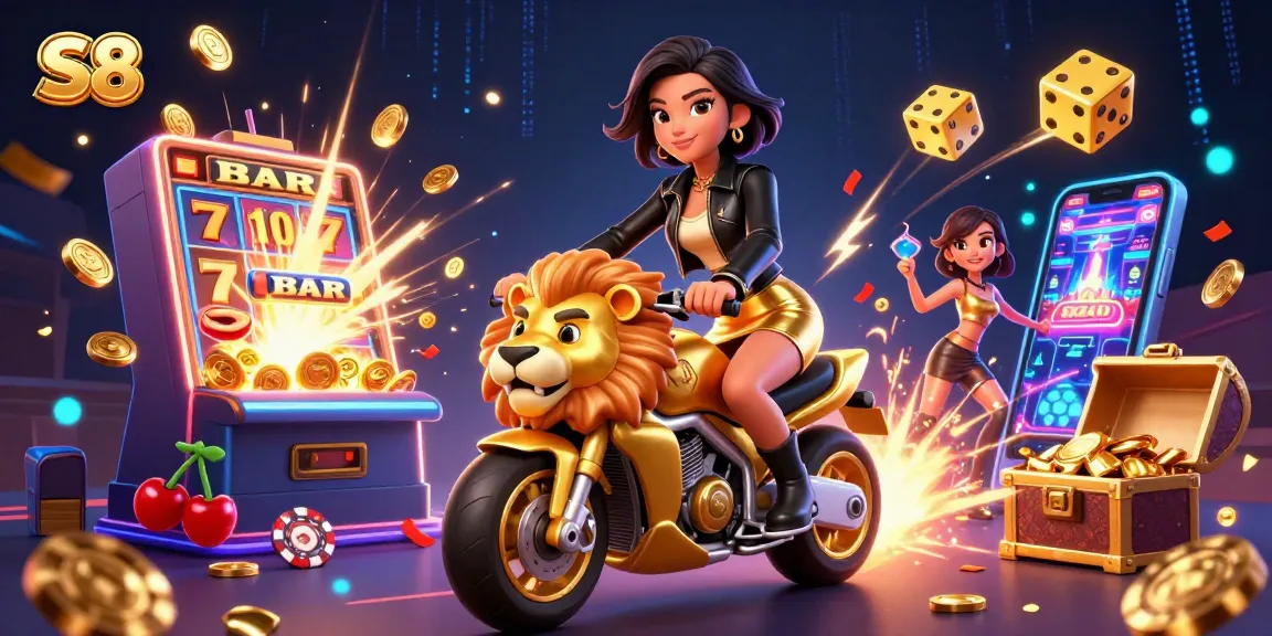 Experience the thrill of S8 slot games with exciting jackpots and vibrant visuals in this dynamic casino illustration.