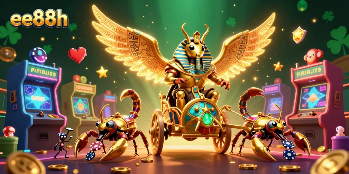 Engage in wins at ee88h, featuring a vibrant casino scene with unique characters and game elements.