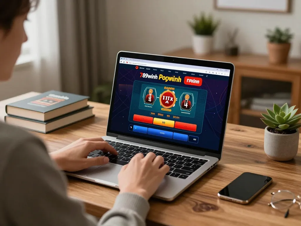 Engaging online gambling experience on 789winh with a player betting in a warm home office setting.