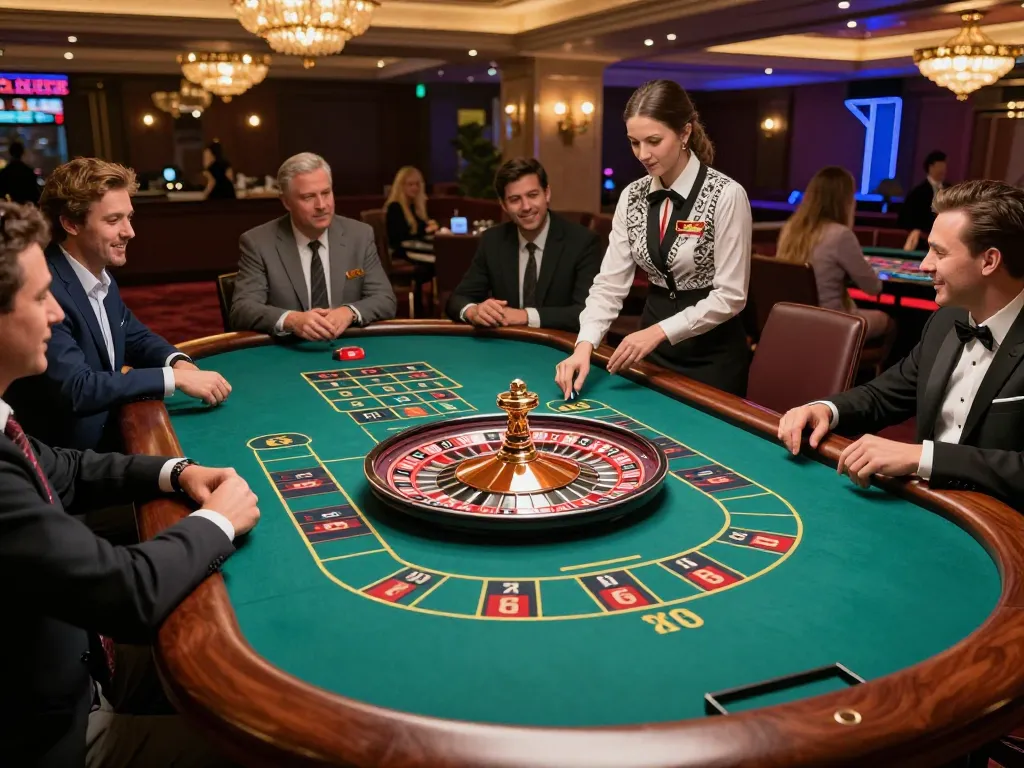 Exciting roulette gameplay at sc88bn casino, croupier and players create a vibrant gaming atmosphere.