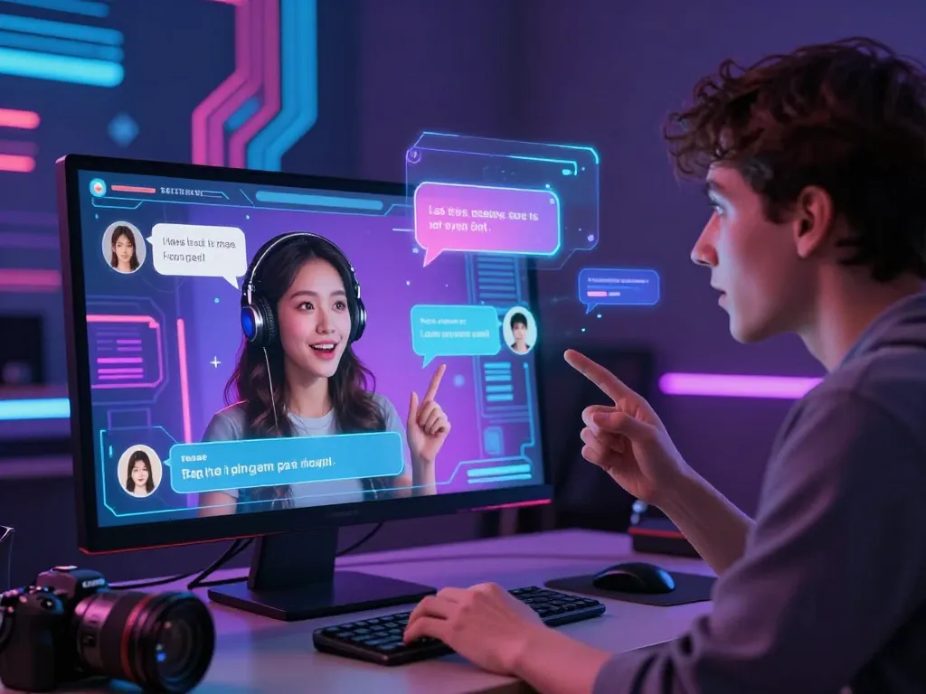 Engaging AI porn chat scene with futuristic character interacting dynamically
