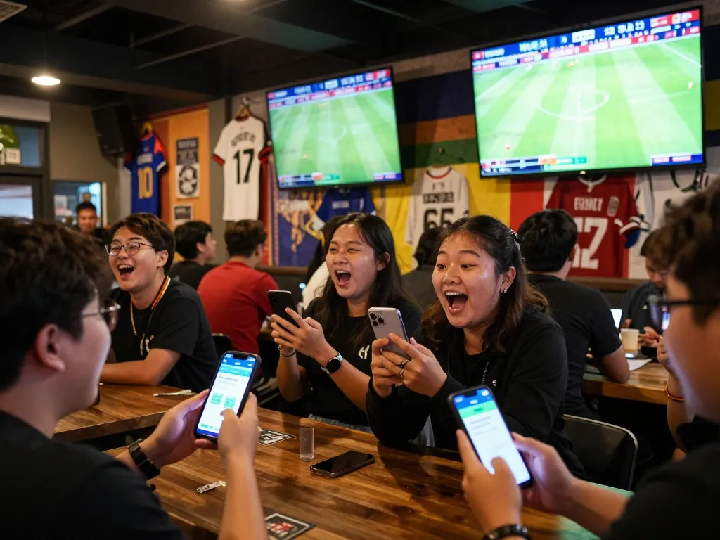 Bongdalu app being used by sports fans for live betting during an exciting football match.