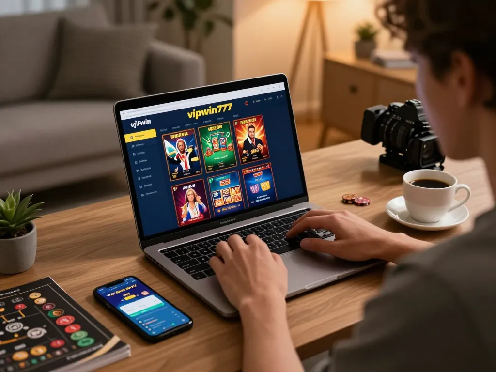 Player engaging with vipwin777 online casino gaming interface, showcasing focus on strategic betting.