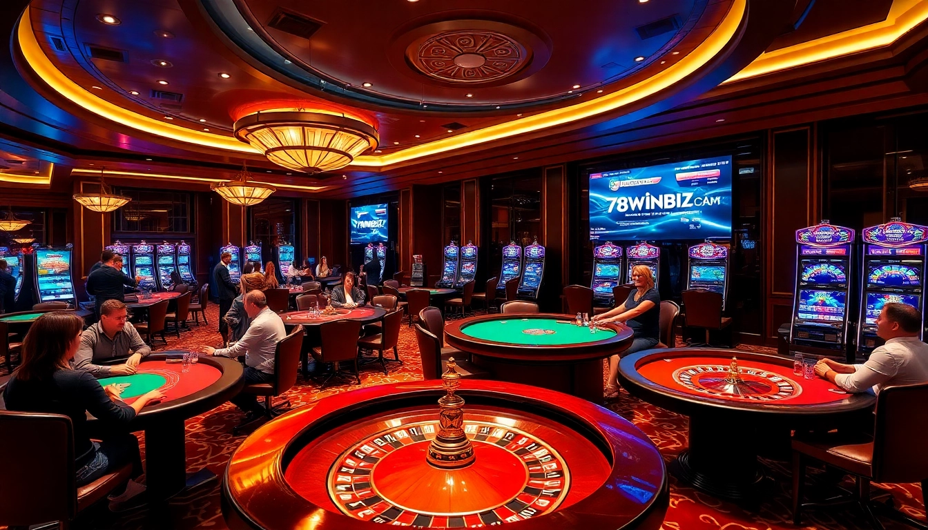 Experience the excitement of 78winbiz.com with vibrant casino visuals showcasing games and players.