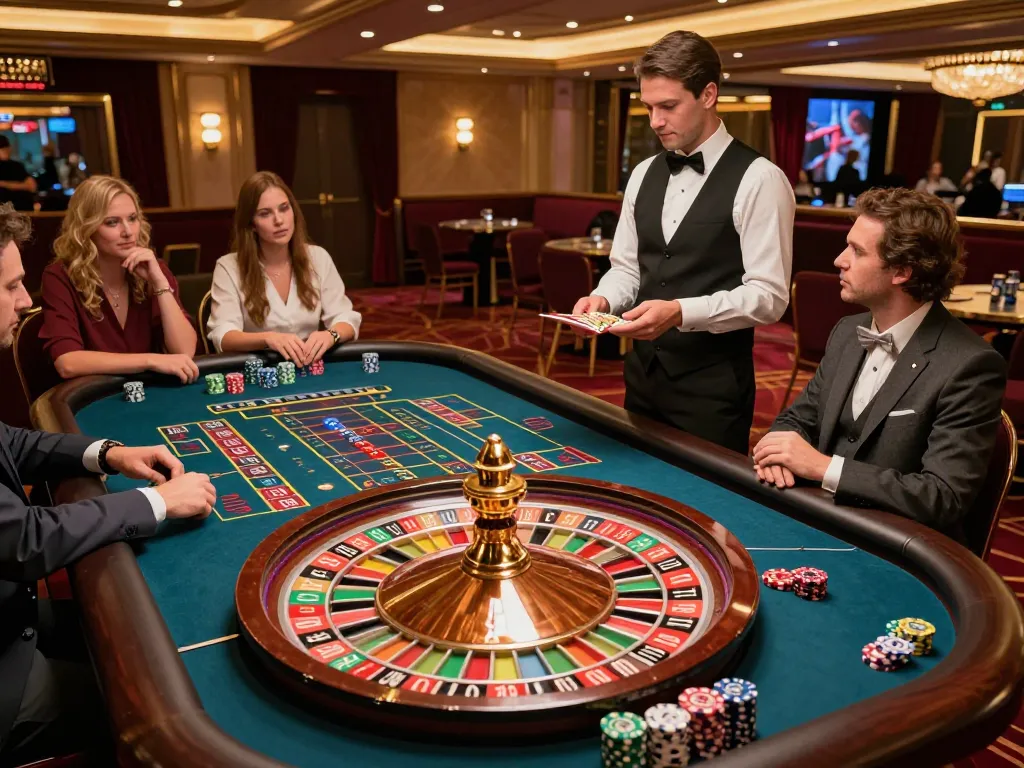 vin88 players eagerly betting on a colorful roulette table in an elegant casino setting