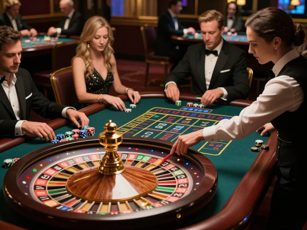 Excited players engaging at the roulette table while betting at LODE88 casino, enhancing gaming experience.