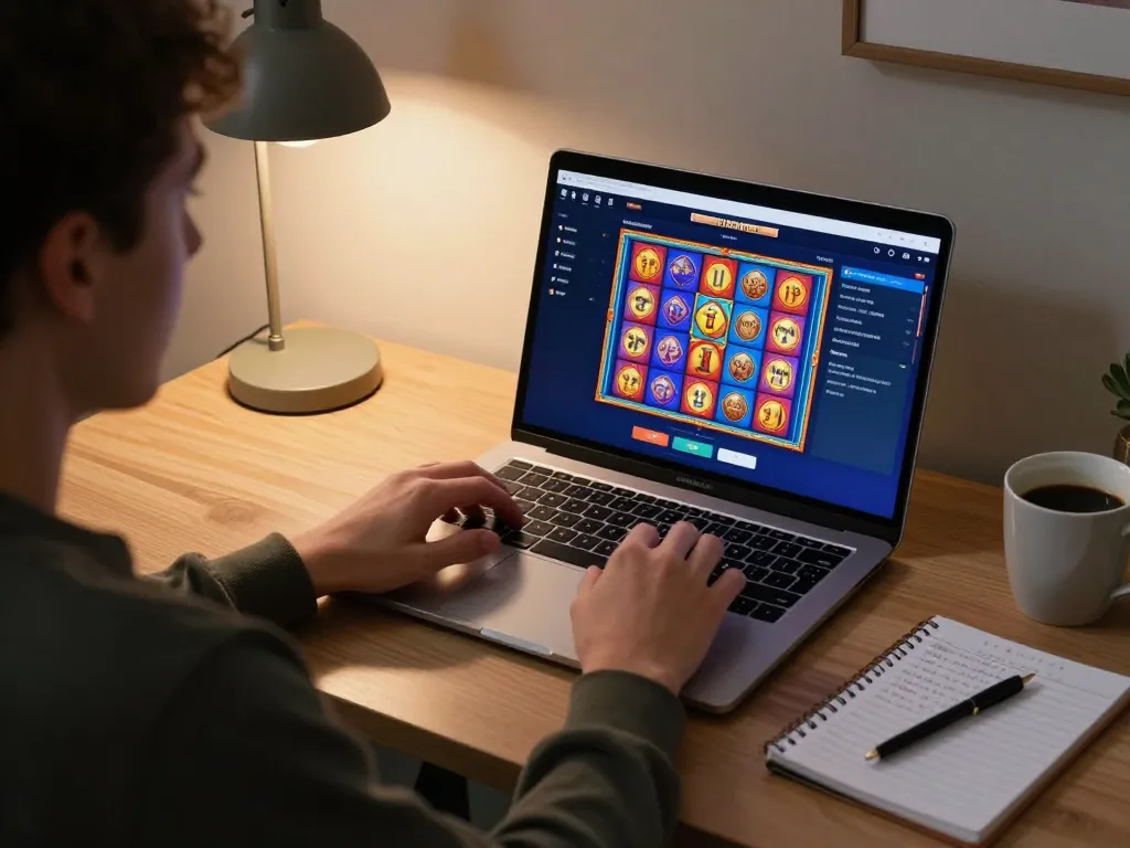 Player engaging in online slots on 81ff platform with vibrant game display and strategic notes