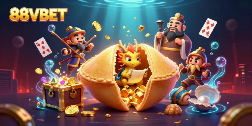 Experience the allure of 88VBET with a whimsical dragon and golden treasures in a vibrant casino-themed scene.