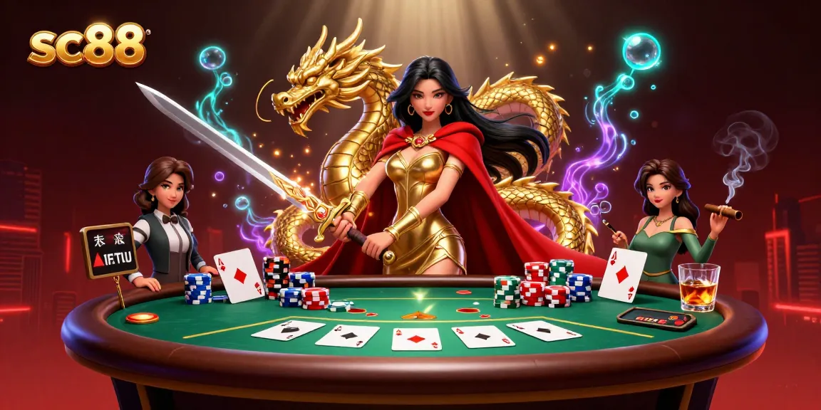 Gamblers strategizing at the SC88 casino, showcasing unique poker elements with vibrant graphics.
