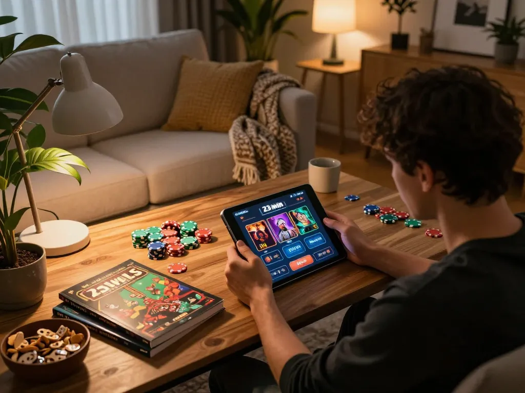 Engaging gameplay on the 23win casino app, showing strategic betting on a tablet.