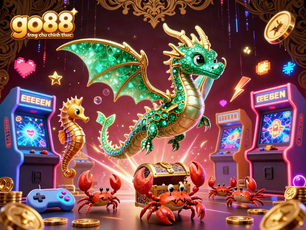 Exciting 3D scene depicting go88 trang chu chinh thuc with a sea dragon and vibrant casino elements.