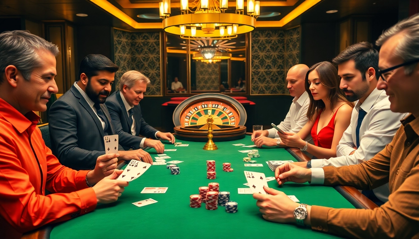 Players strategizing during a high-stakes poker game at LUCK8 COM's exciting casino.