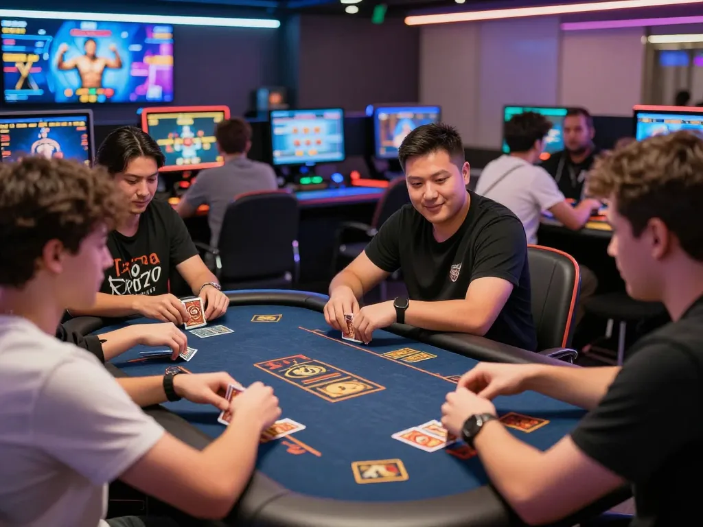 Players enjoying Game bài at a vibrant online casino with colorful graphics and competitive atmosphere.